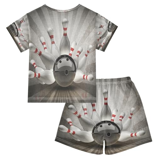 senya Short Sleeve Pajamas Sets Summer Cotton Sleepwear Bowling Ball Crashing Into The Pins, 5T2