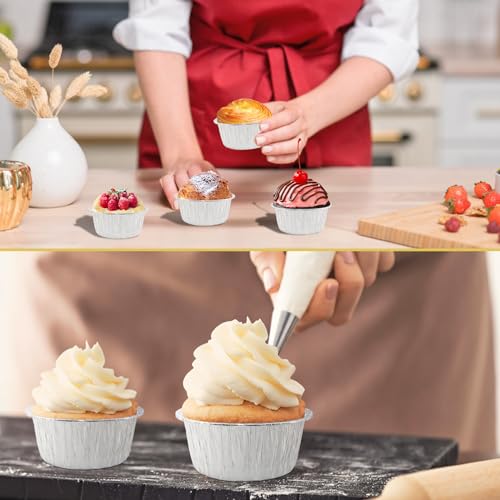Aluminum Foil Baking Cups, 150 Pack Disposable 5 Oz Ramekins Aluminum Cupcake Muffin Liners Silver Foil Baking Cups for Egg Tart, Baking, Cupcake, Pudding, Appetize by IMPOFFI - Image 7