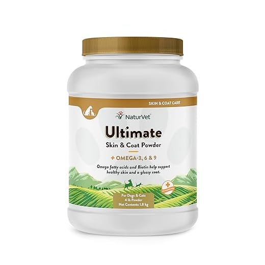 NaturVet Ultimate Skin & Coat Powder Pet Supplement for Dogs & Cats – Includes Omegas 3, 6, 9, Biotin, Vitamins – For Healthy Dog Coats, Cat Skin – Tasty Food Topper for Pets – 4 lbs.
