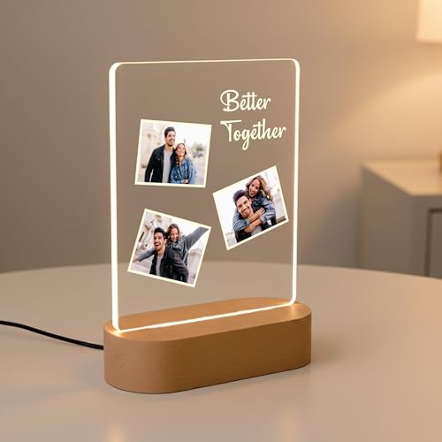 Image of Giftplease Personalized Photo Frame with Wooden Base - Custom LED Frame for Couples - Valentine's Day for Boyfriend, Girlfriend, Husband, or Wife - Romantic Anniversary & Wedding Keepsake Decor