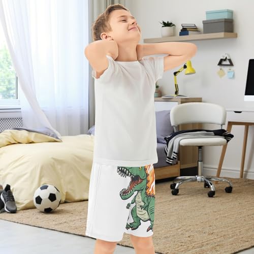 Boys Casual Shorts, Athletic Gym Shorts Elastic Waist with Pockets Cool Fire Dinosaur Summer Sports Homewear 7-15Y3