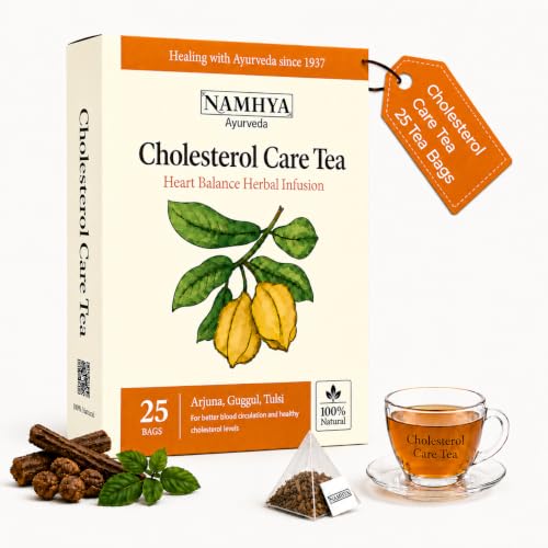 Image of Namhya Cholesterol Care Tea | Herbal Tea for Cholesterol Control, Heart Health & Circulation Support | Ayurvedic Blend for Fat Metabolism, Detox & Triglyceride Balance | 25 Tea Bags 100g