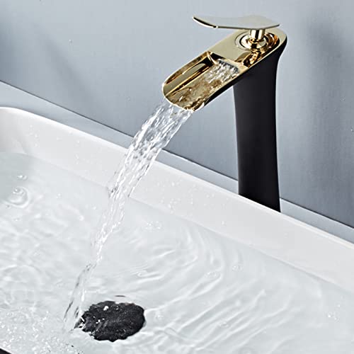 Grifo de cascada negro para lavabo sobre encimera en baños modernos 6