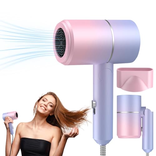 Hair Dryer,Foldable Fast Drying Ionic Hairdryers for Women Hairdryer Low Noise Lightweight Ionic Blow Dryer with Heating and Cool Button Ironic Hair Dryers Travel Hairdryer for Women (Pink Blue)