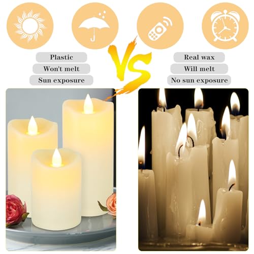 Image of Aignis Indoor Flameless LED Candles Battery Operated with Remote Timer and Wax-like Shell for Home /Wedding /Holiday Decor, Set of 3( D 2.95 inch x H 4 inch /5 inch /6 inch)