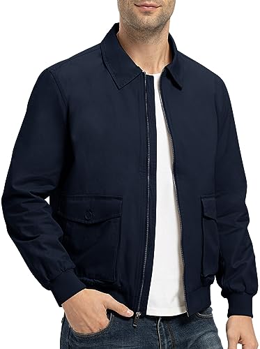 Rdruko Men's Cotton Lightweight Jackets Casual Work Golf Windbreaker with 6 Pockets