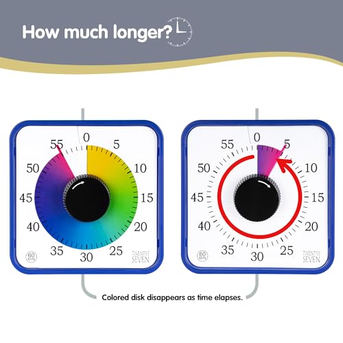 Visual Timer 7.5 inch; 60 Minute 1 Hour Countdown Timer for Kids Classroom Teaching Tool Home Office Meeting, Mechanical Countdown Clock for Exam Time Management Magnetic, Navy Blue with Colorful Disc - Image 5