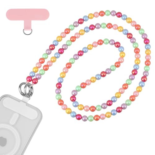 Qyoocom Handykette Perlen Bunt Lang,Handy Universal Perlen Schlüsselband Abnehmbares Geeignet für alle Smartphones mit 2 Patch 125 cm