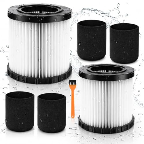 Image of 2-Pack DCV5801H Vacuum Filter Replacement Compatible with DEWALT DCV580H | Compatible with DEWALT DCV581H 20V MAX Wet /Dry Vacuum, Shop Vac Accessories with 4 Foam Sleeve Filters and 1 Cleaning Brush