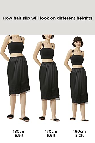 Coucoland 2 Pcs Half Slip Long Underskirt Undergarments Slip Lace Trim Soft Satin Skirt Dress Extender For Women #TOP5