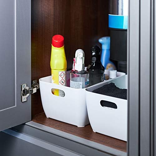 Storage Boxes | White Rectangular Kitchen Organiser Storage Box | Set of 3 Strong, Durable, Stylish , Home & Kitchen, Garage Organisation Cupboard Storage Baskets.