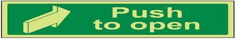 V Safety Glow In The Dark Push To Open Door Sign - 300mm x 100mm - Self Adhesive Vinyl