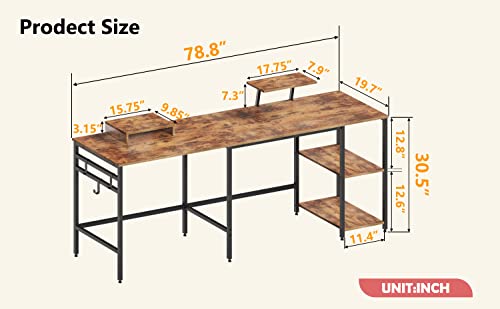 Wildhome 51" L Shaped Desk & Long Desk,Corner Gaming Desk With Monitor Stand, Home Office Workstation Table,2 Person Computer Table,Home Office Desks With 3 Headphone Hook (Vintage Oak Finish) #TOP5