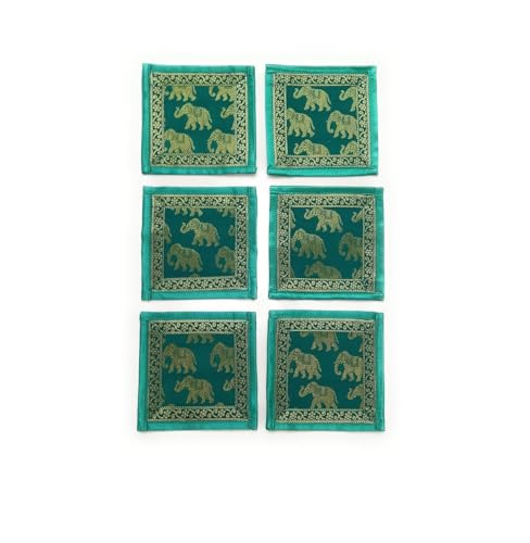 Image of Diwali Room Decor Silk Table Runner Placemats Tea Coaster Set for Living Room 4 to 6 Seater Dinning Table Table Mat Set Centre Table Top Decor Pack of 13 Pcs (Green)