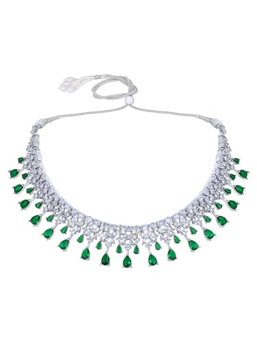Image of ASMITTA Jewellery American Diamond Necklace Jewellery Set for Women with Earrings & Maang Tikka for Wedding, Party