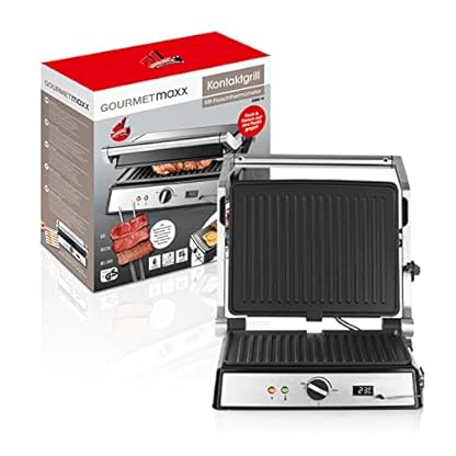 GOURMETmaxx Kontakt-Grill | Sandwichtoaster | Fettarmes Grillen | Fisch, Steaks, Burger, Paninis oder Sandwiches | Antihaftbeschichtung | Digitales Display | 2000 W [Edelstahl-Schwarz] – Bild 8