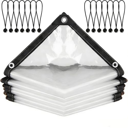 COEWUR 3x4m Bâche Transparente avec Oeillets Bâche Imperméable en Plastique avec Élastique de Serrage Bache de Protection Exterieur- pour Camping Balcon...