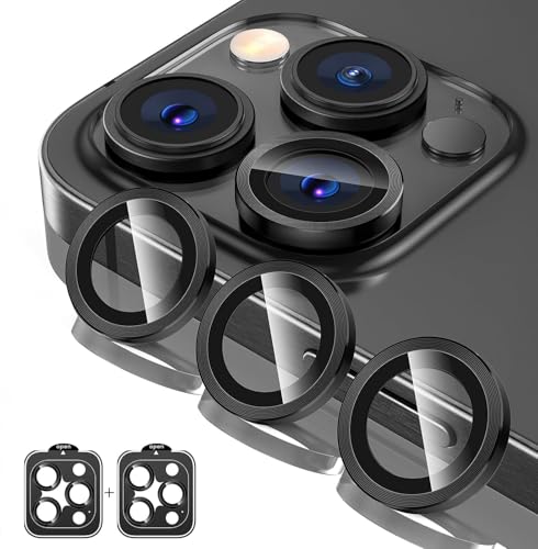 Image of PACK OF 2 Titanium Camera Lens Protector for iPhone 16 Pro / 16 Pro Max / 15 Pro / 15 Pro Max Black HD Clear 9H Tempered Glass, Scratch & Drop Resistant Camera Guard, Case Friendly Waterproof Camera Lens Cover