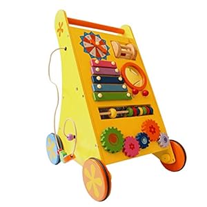Shumee 8-in-1 Wooden Activity Push Walker (1 Year+) - Build Hand-Eye Coordination with Xylophone, Grooves, Clock & Bead Maze