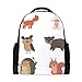 DEZIRO - Borsa scolastica da donna in poliestere, motivo: volpe, coniglio, orsacchiotto