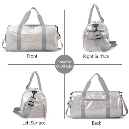 Small Gym Bag for Women with Shoes Compartment and Wet Pocket, Duffle Bag for Travel, Gifts for Daughter (White)3