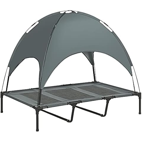 Pawhut Haustierbett mit Baldachin, Erhöhtes Hundebett, Hundeliege Outdoor Cover