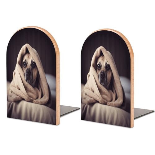 Sujetalibros de perro moderno y madera resistente para estantes de oficina 2