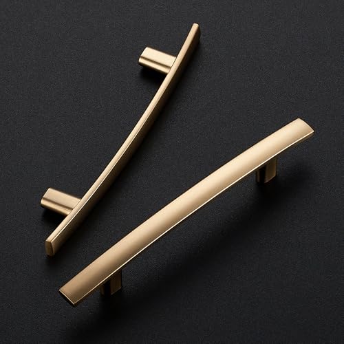 Image of Ravinte 5 Pack Cabinet Handles Champagne Bronze Cabinet Pulls Kitchen Cabinet Handles,Curved Drawer Pulls in 6 Inch Length with 3.75 Inch Hole Center Arch Kitchen Cabinet Hardware