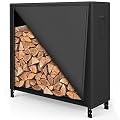 Ultrahaus 4ft Firewood Rack Outdoor with Oxford Fabric Cover Set, Weather Resistant Fireplace Wood Rack for Firewood with Cover Outdoor