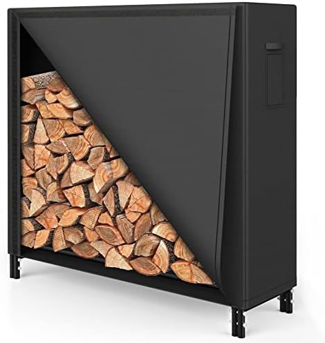 Ultrahaus 4ft Firewood Rack Outdoor with Oxford Fabric Cover Set, Weather Resistant Fireplace Wood Rack for Firewood with Cover Outdoor