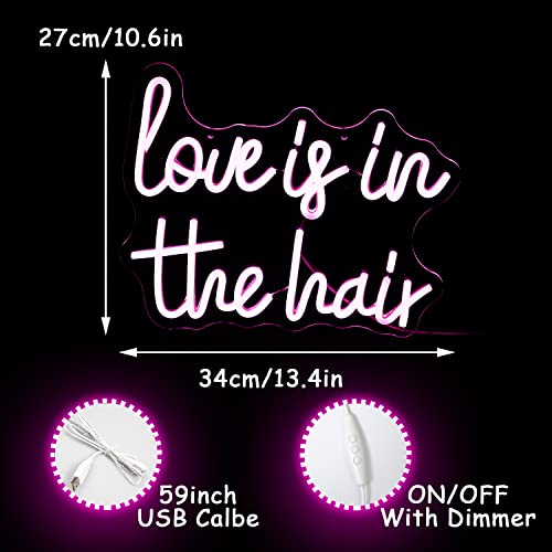 “Love is in the Hair” Neon Sign Letter Neon Signs Hair Led Neon Light Pink LED Neon Lights for Barbers Beauty Salon Store Decoration