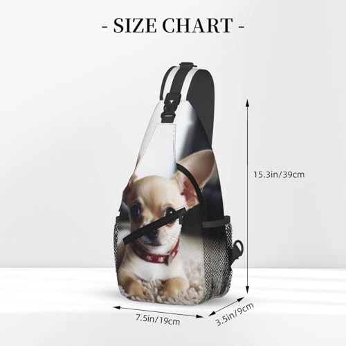 Mochila tipo sling negra con diseño de chihuahua miniatura 2