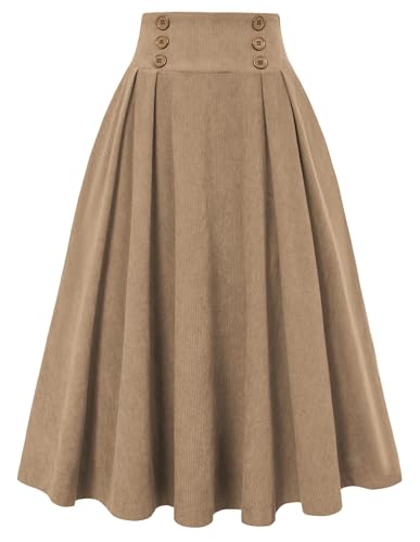 Image of Belle Poque Corduroy Skirt for Women A-Line Flared Swing Skirt Midi High Waist Skirts