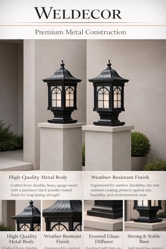 Image of Weldecor Outdoor Gate Pillar Lamp for Home Entrance Waterproof LED Garden Light (E27 Holder LED Bulb Comptaible) Antique Decorative Main Gate Post Lantern for Villa (Style7) (Style3)