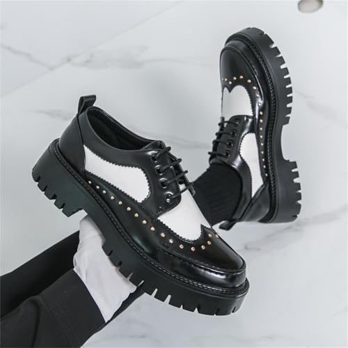 Men's Patent Leather Lace Up Wingtip Platform Chunky Heel Oxford Shoes Rivets Round Toe Vintage Brogue Style Comfortable Dress Shoes for Business Work Office Casual Party Wedding Church4