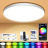 👍【Control conveniente】La plafon led techo wifi funciona con Alexa, Google Home Assistant, IFTTT y Siri Shortcut. Simplemente dé un comando de voz para encender/apagar o atenuar/aumentar su luz, incluso cambie su luz a un color específico según sea necesario. Incluso si no está en casa, puede usar la aplicación para controlar la plafón led techo.