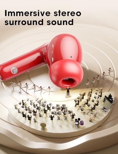 Image of Wireless Earbuds Deep Bass Sound Ear Buds, Bluetooth 5.3 Headphones 48H Playtime, LED Display Earphones with Mic, IPX7 Waterproof Lightweight in-Ear Buds, Touch Control for iPhone TV Laptop Red