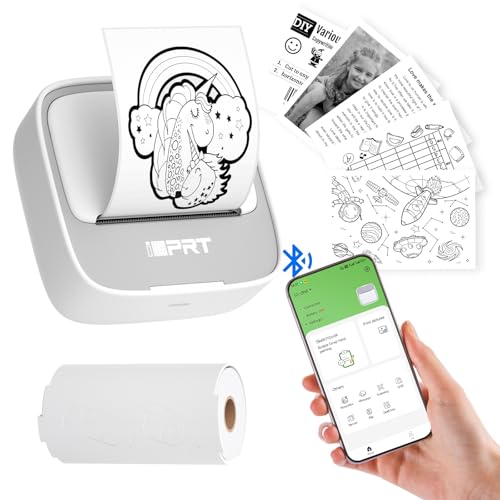 iDPRT Mini Sticker Maker Portable Printer with 1 Roll Sticker Paper - Bluetooth Inkless Printers for Study Notes, Pictures, DIY, Label, iOS & Android Free App with Multiple Templates, Grey
