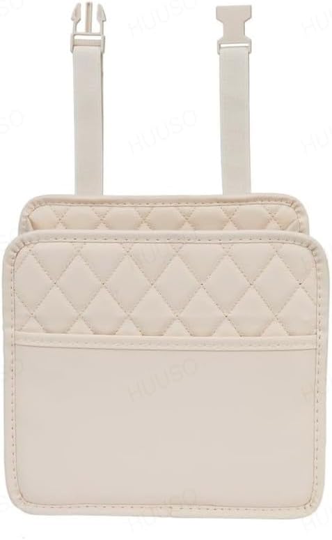 Car Seat Back Pocket, Beige Multi-functional Storage Bag, Trash Can, Waterproof, Stain Resistant, Convenient Goods, Space Saving Compatible with Renault Kwid (Type-II) 2019 Onwards