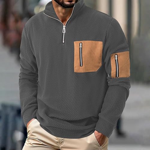 Pull à fermeture éclair quart pour homme avec col montant classique et coudières
