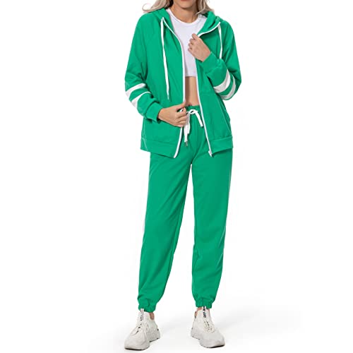 Gigomai Women's 2 Piece Casual Tracksuit Outfits Long Sleeve Zip Up Hoodie Coat With Color Block Pants Sweatsuits With Pockets #TOP9