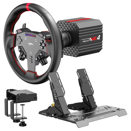 PXN VD4 Kit Volante de Carreras Direct Drive – Base con Motor Servo de 4 Nm y Quick Release, Volante de Juego W AS, Pedales PD HM de Freno y Acelerador, Abrazadera de Mesa – Compatible con PC Windows