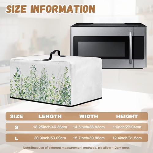 Image of Convection Microwave Oven Cover Countertop Toaster Oven Cover Appliance Protector for Home Kitchen Decorations, 20.9 x 15.7 x 12.4 Inches, L, Green Leaf White