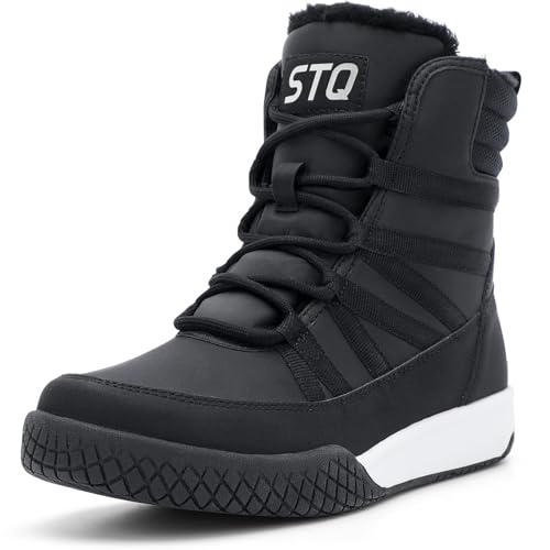 STQ Women Lightweight Winter Walking Boots Suede Insulated Hiking Booties Non-slip with Zipper Black...