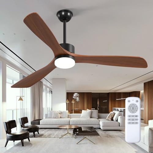 Image of addlon 60 Inch Solid Wood Ceiling Fans with Lights and Remote Control | 3CCT dimmable light, quiet reversible DC motor, 6 speeds, memory, timer; bedrooms, living rooms, covered patios and gazebos