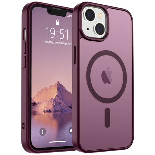 Image of SUPFINE Magnetic for iPhone 14 Case & iPhone 13 Case (Compatible with MagSafe)(Military Grade Drop Protection) Translucent Matte Shockproof Phone Cover,Wine Red