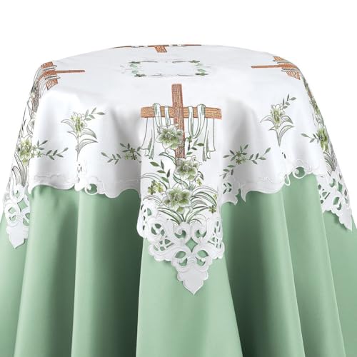 Collections Etc Embroidered Lily and Cross Easter Table Linens Square