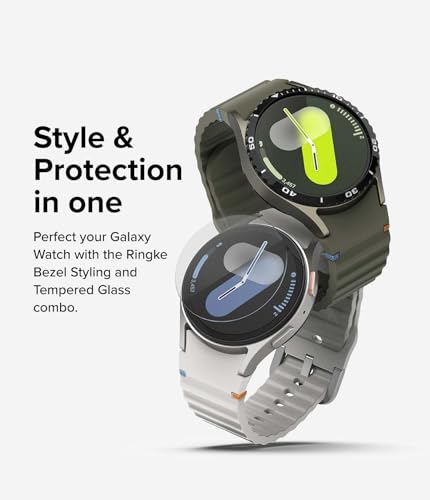 Image of Ringke Bezel Styling & Glass Compatible with Samsung Galaxy Watch 7 40mm [Combo] Anti-Scratch Stainless Steel Frame Ring Cover with HD Clear Tempered Glass Screen Protector - 40-02 (ST) Black