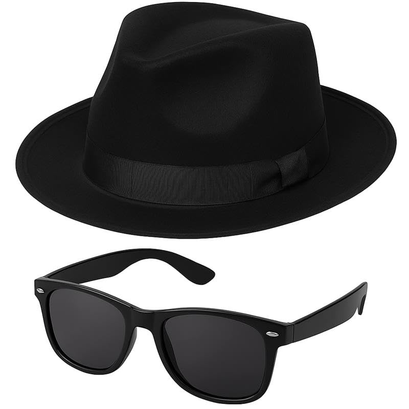HiFEN® Blues Hat and Sunglasses Set - Unisex Adult Fancy Dress Accessory for Parties Halloween, Tribute Shows, and Themed Events