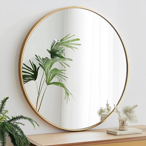 Image of Oruii Small Round Mirror, 16 inch Gold Circle Mirror, Gold Metal Frame | High Definition, Waterproof, Rust-resistant, Circular Wall Mirrors for Bathroom, Bedroom, Vanity, Nursery, Kids, Wall Decor
